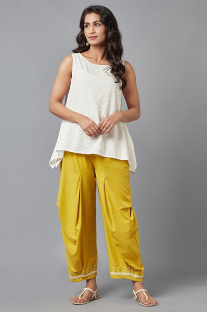 Yellow Cotton Flax Dapped Parallel Pants - wforwoman