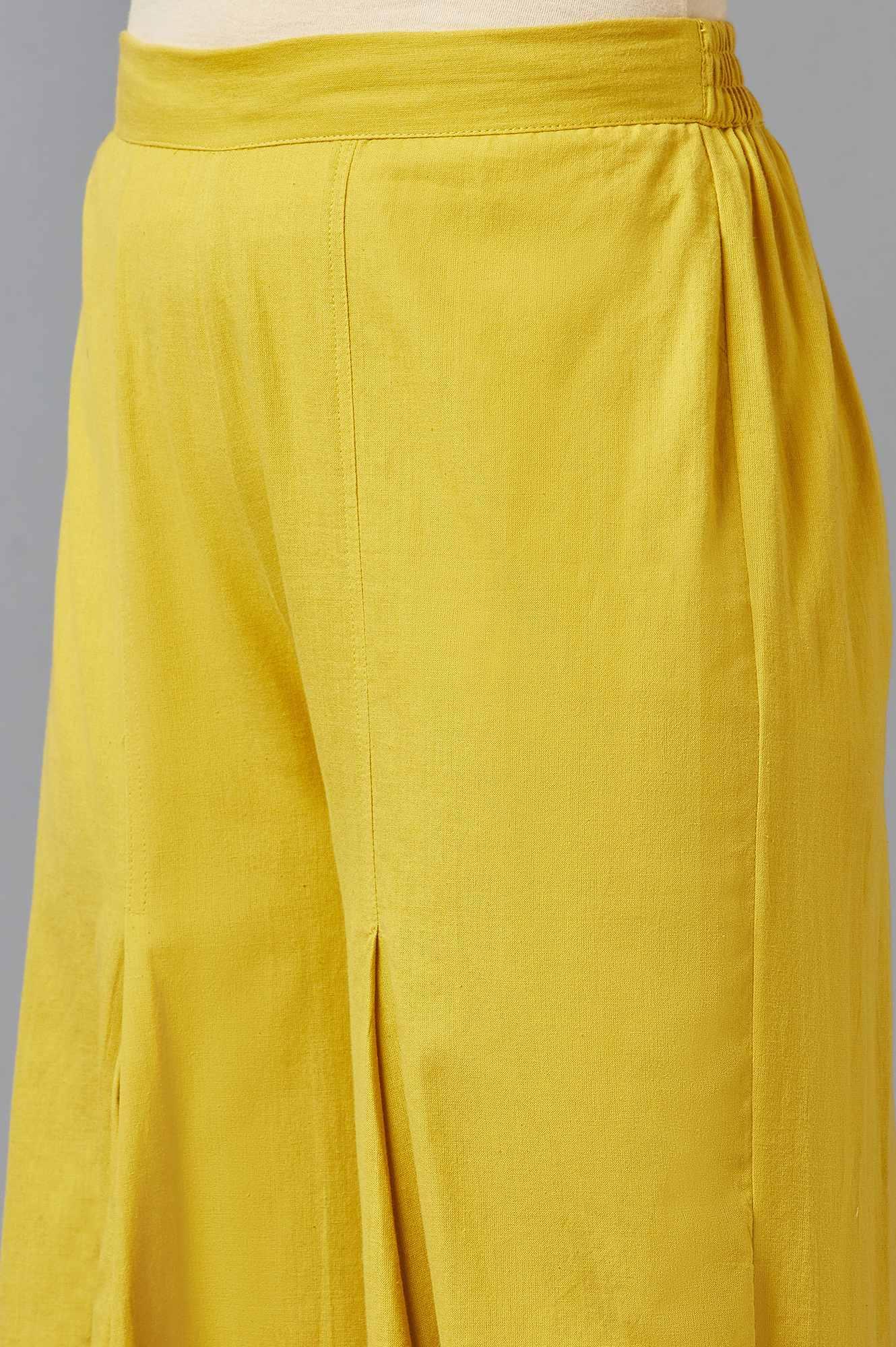 Yellow Cotton Flax Dapped Parallel Pants - wforwoman