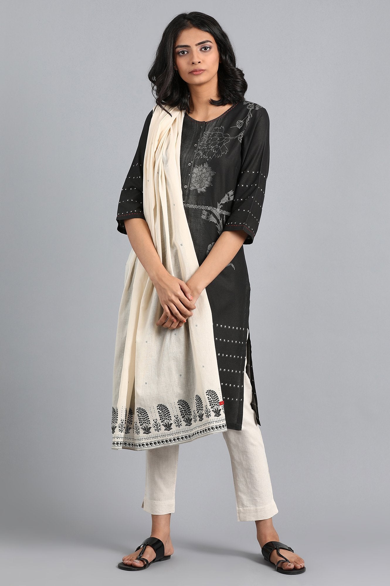 Ecru Printed Dupatta