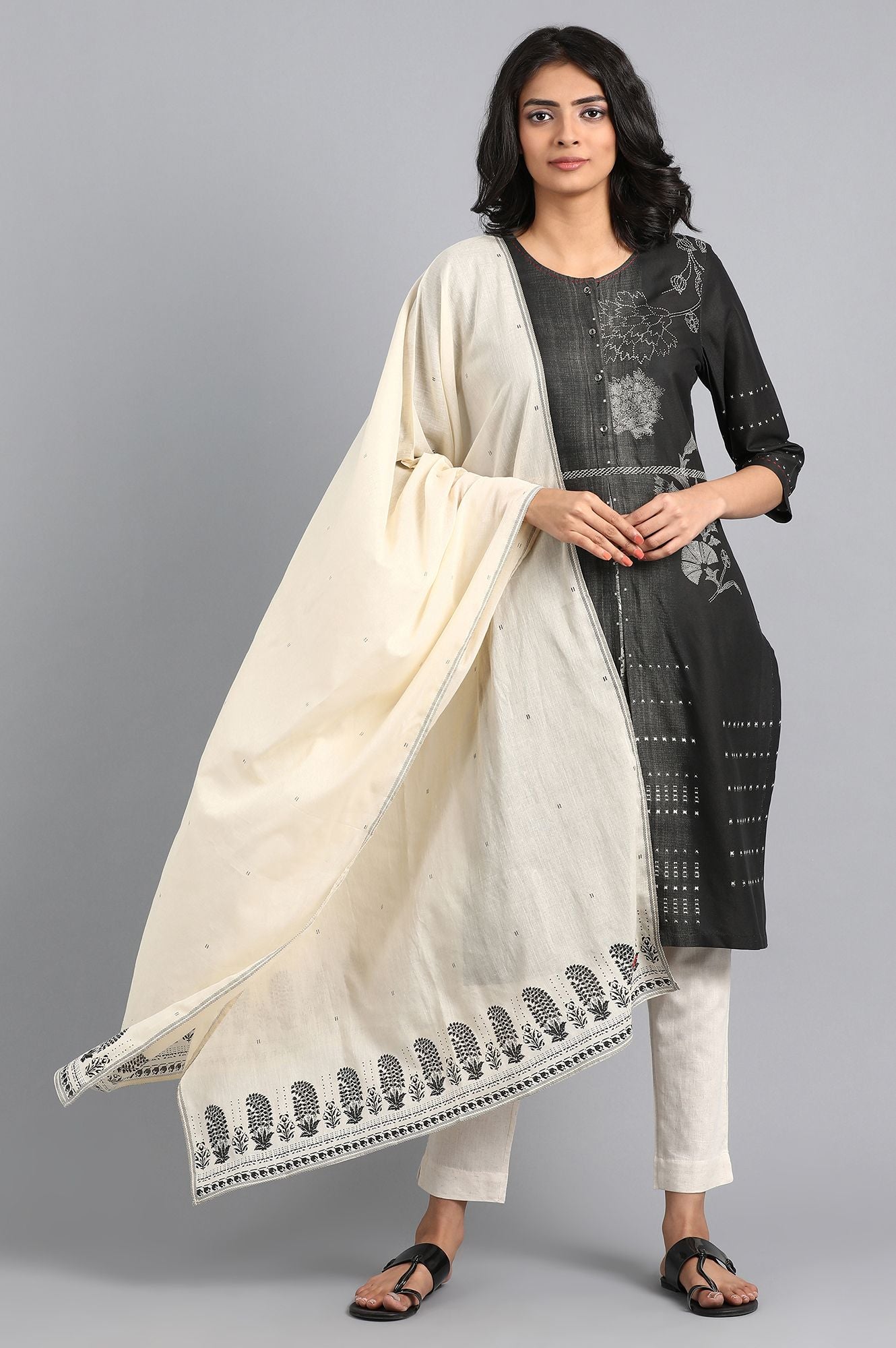 Ecru Printed Dupatta