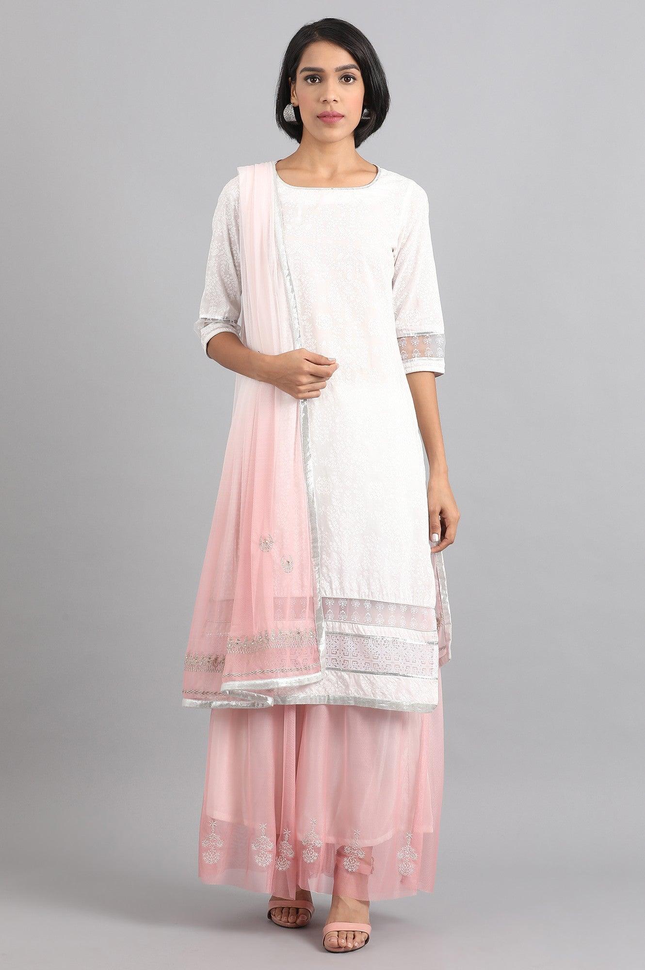 White Round Neck kurta - wforwoman