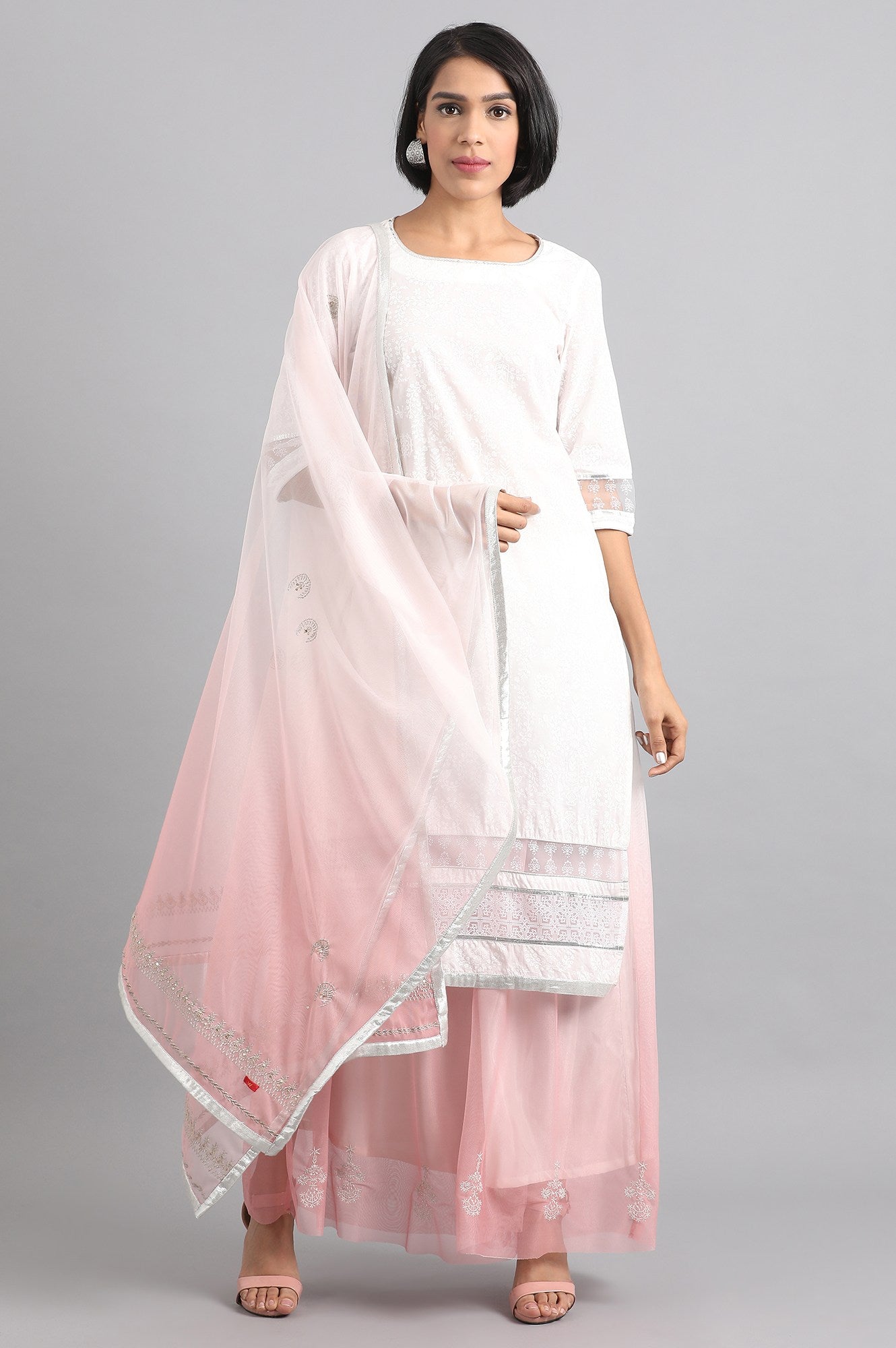 White &amp; Pink Ombre Dupatta