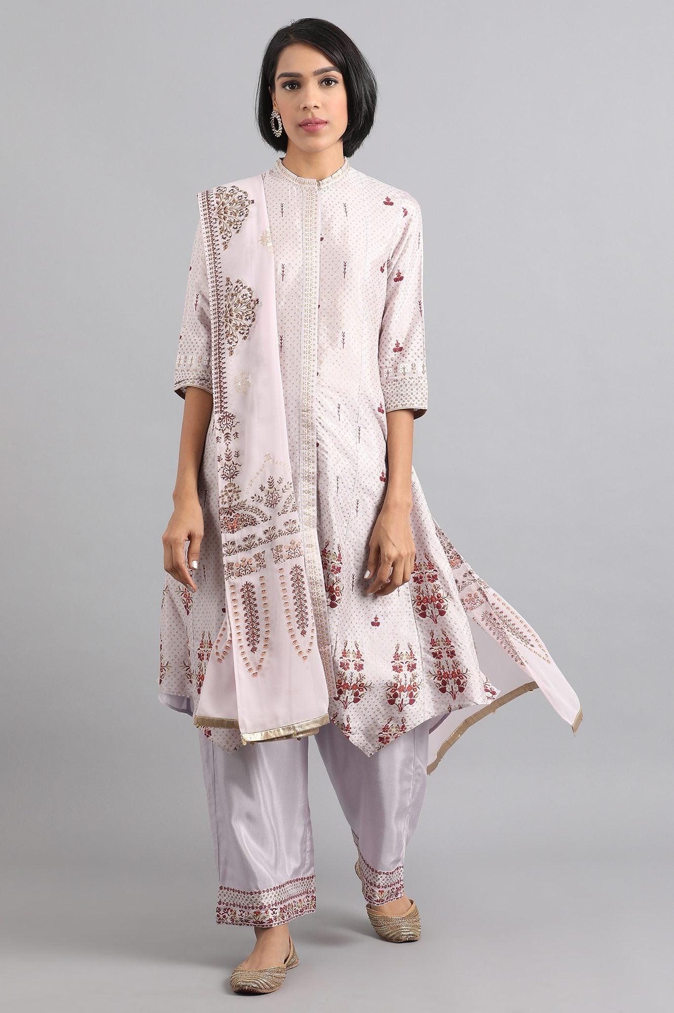 Beige Mandarin Neck Solid kurta - wforwoman