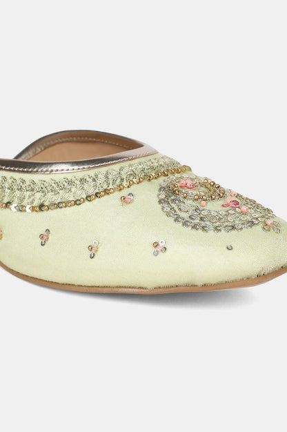 Green Round Toe Embroidered Flat - wforwoman