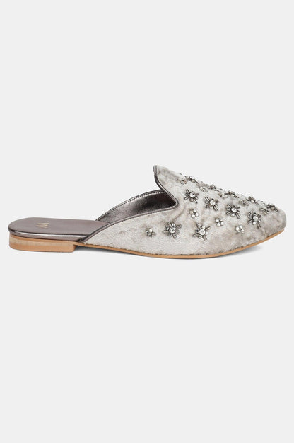 Grey Almond Toe Embroidered Flat - wforwoman