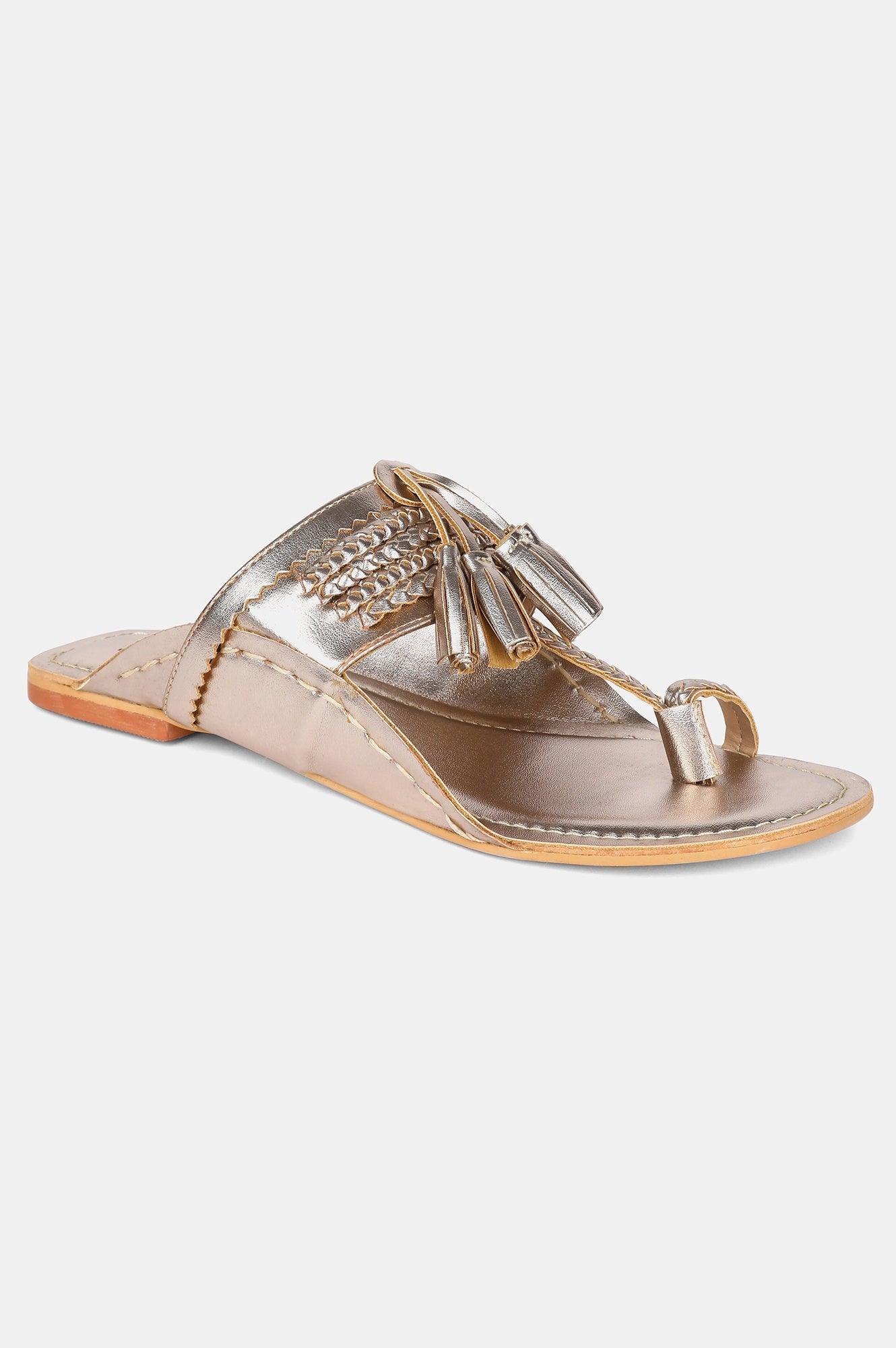 W Light Gold Square Toe Flat - wforwoman