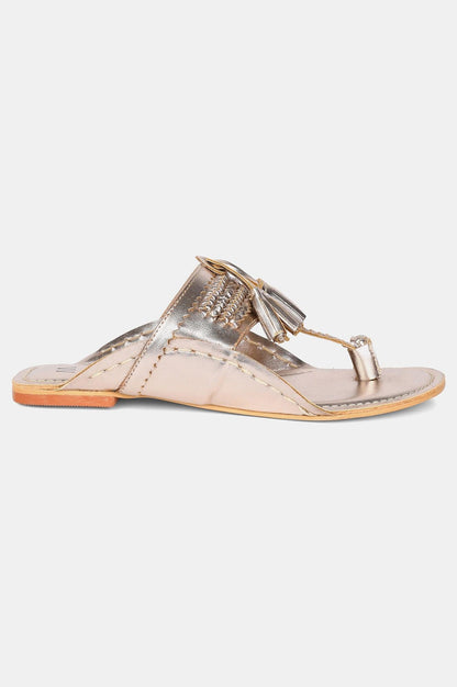 W Light Gold Square Toe Flat - wforwoman