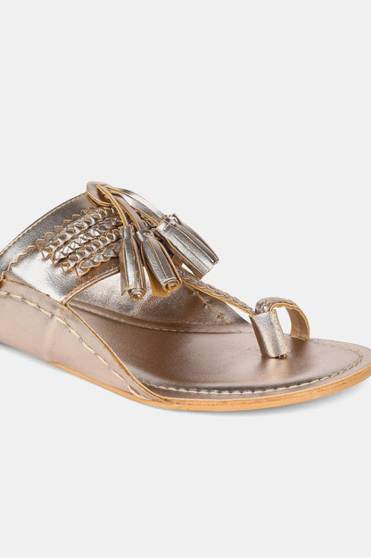 W Light Gold Square Toe Flat - wforwoman