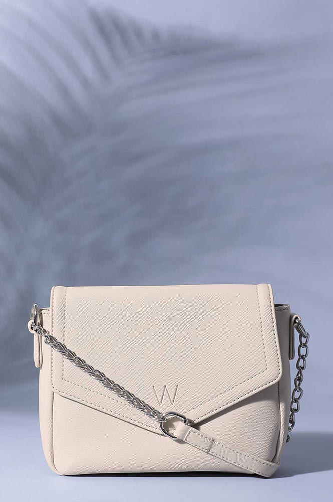 Ivory Saffiano Textured Semi-Chain Strap Sling Bag- WHarper