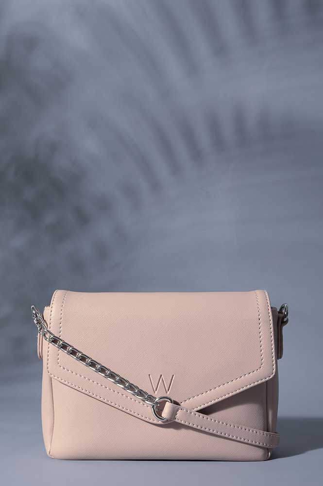 Blush Saffiano Textured Semi-Chain Strap Sling Bag. - WHarper