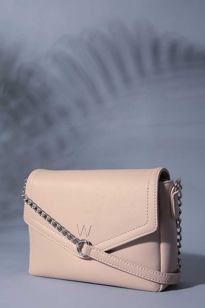 Blush Saffiano Textured Semi-Chain Strap Sling Bag. - WHarper
