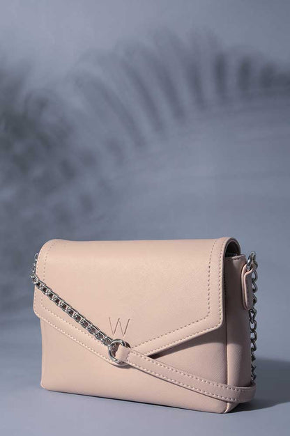 Blush Saffiano Textured Semi-Chain Strap Sling Bag. - WHarper