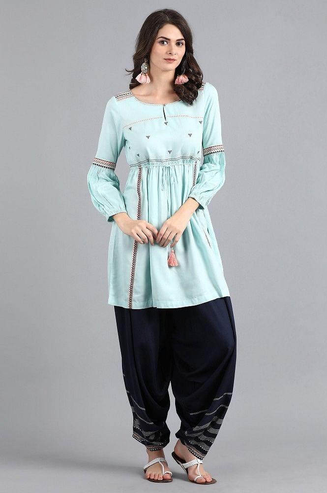 Blue Round Neck kurta Set - wforwoman