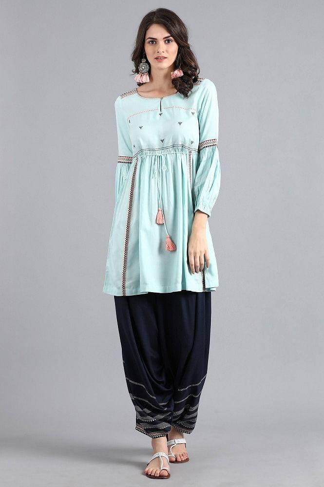 Blue Round Neck kurta Set - wforwoman