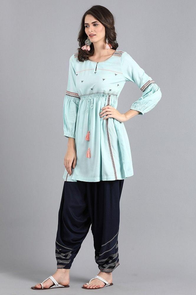 Blue Round Neck kurta Set - wforwoman