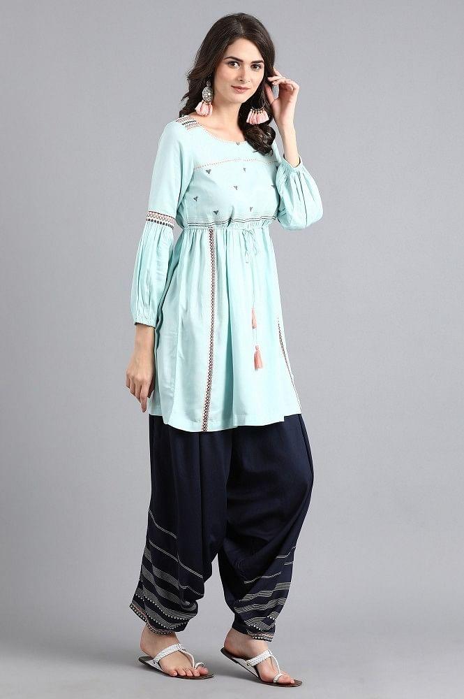 Blue Round Neck kurta Set - wforwoman