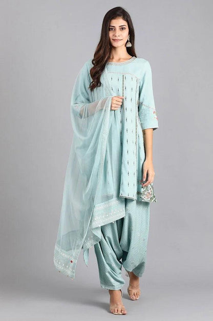 Blue Round Neck kurta Set - wforwoman