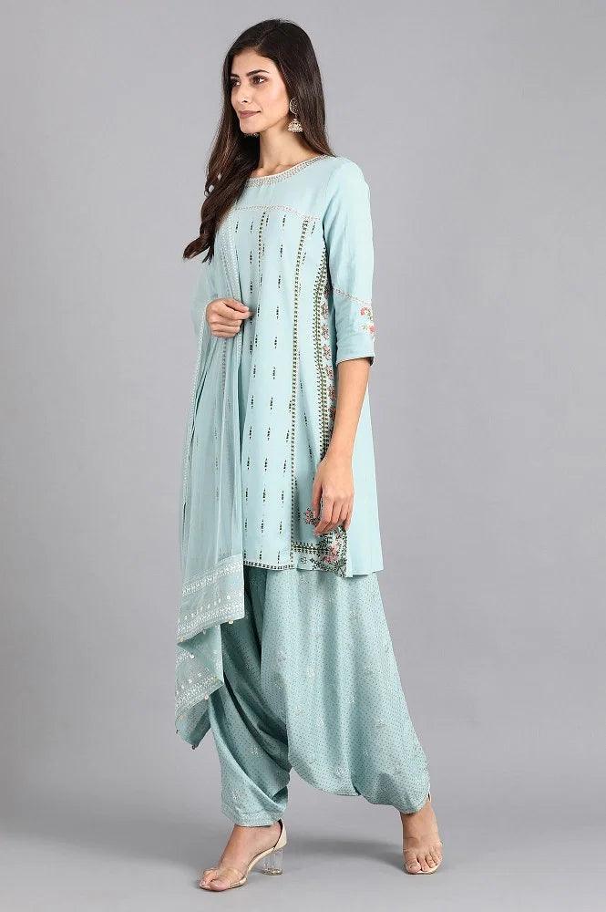 Blue Round Neck kurta Set - wforwoman