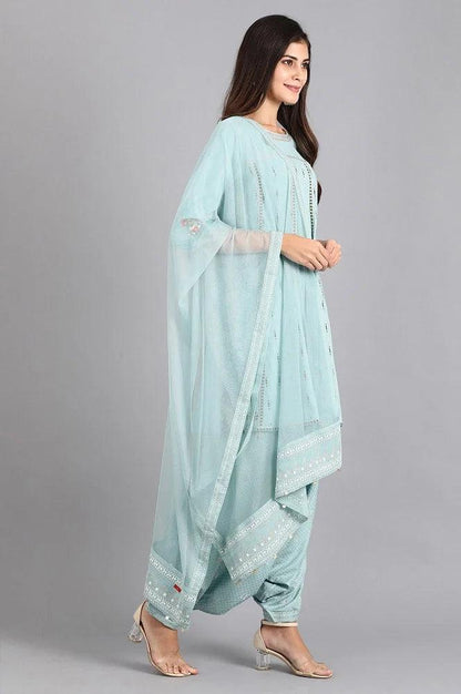 Blue Round Neck kurta Set - wforwoman