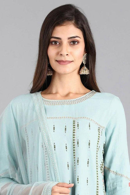 Blue Round Neck kurta Set - wforwoman