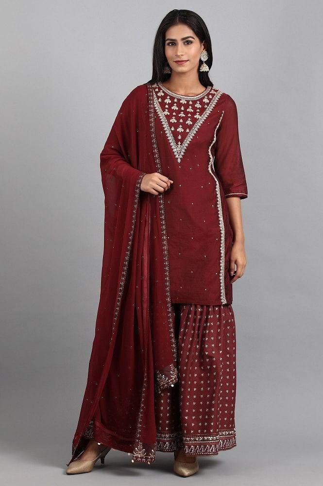 Maroon Round Neck kurta Set - wforwoman