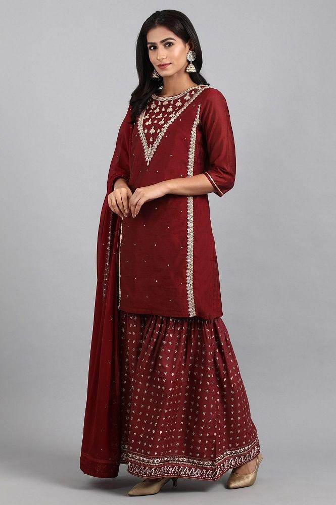 Maroon Round Neck kurta Set - wforwoman