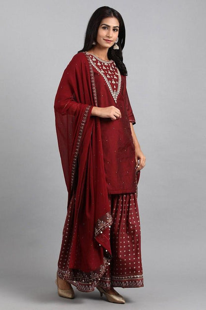 Maroon Round Neck kurta Set - wforwoman