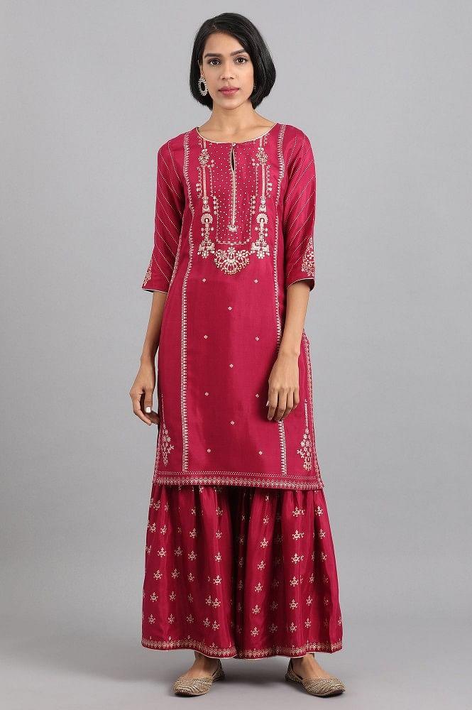 Maroon Round Neck kurta Sharara Set - wforwoman