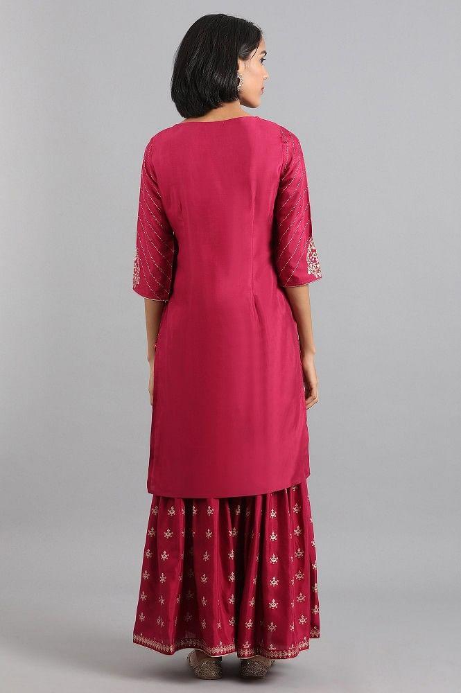 Maroon Round Neck kurta Sharara Set - wforwoman