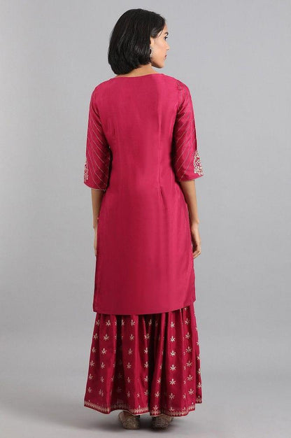 Maroon Round Neck kurta Sharara Set - wforwoman