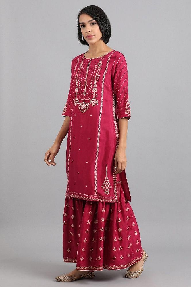 Maroon Round Neck kurta Sharara Set - wforwoman