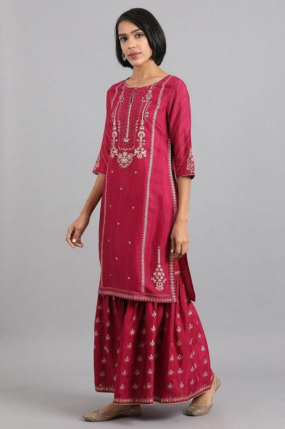 Maroon Round Neck kurta Sharara Set - wforwoman