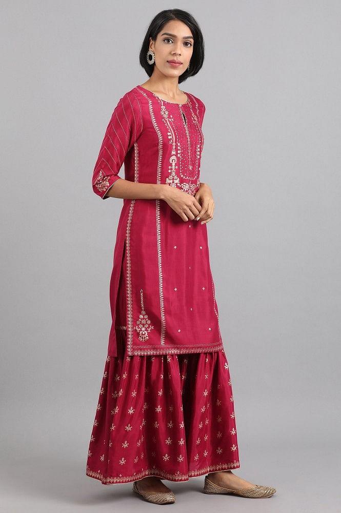 Maroon Round Neck kurta Sharara Set - wforwoman