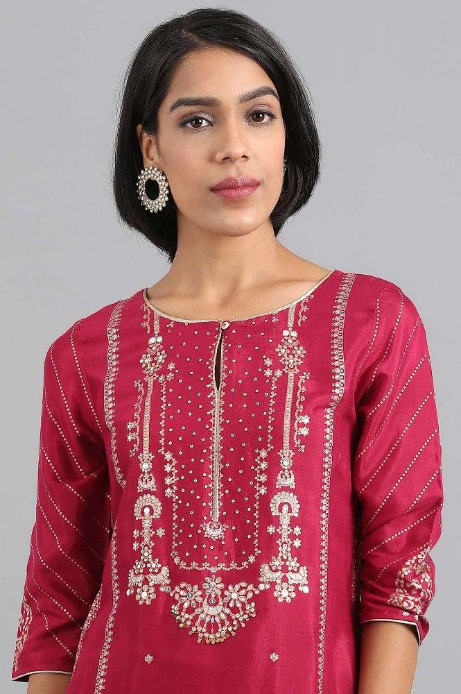 Maroon Round Neck kurta Sharara Set - wforwoman