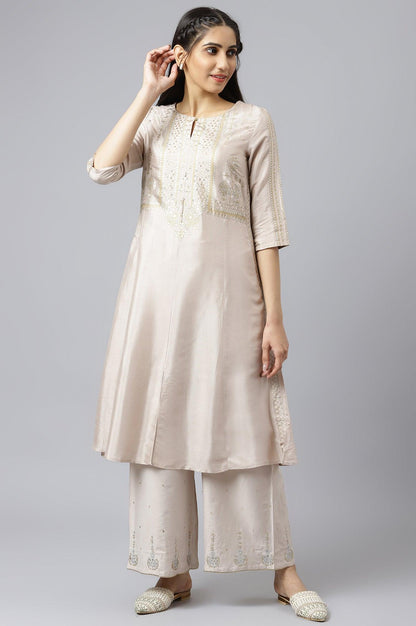 Beige Shantung Festive kurta Set - wforwoman