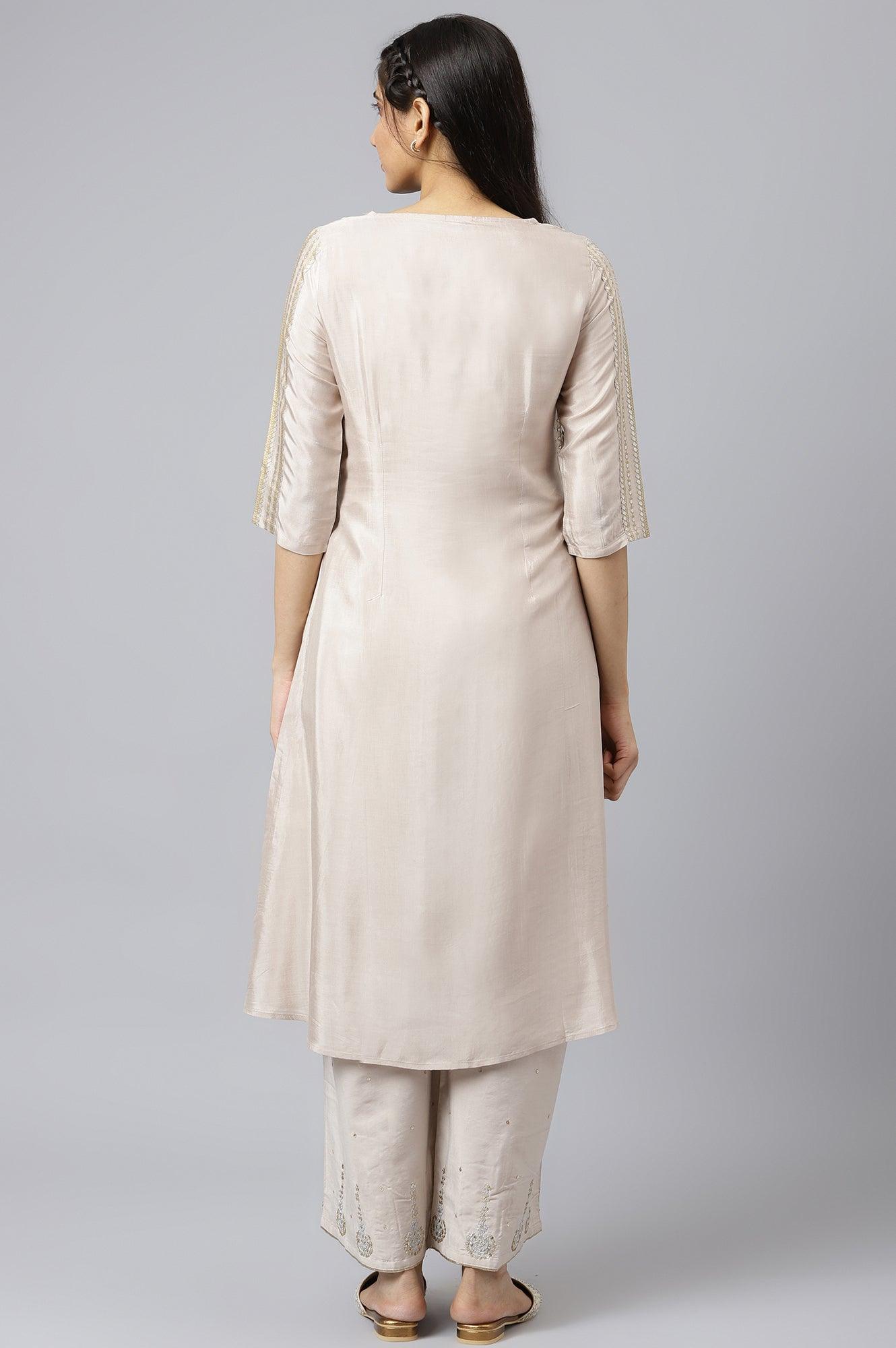 Beige Shantung Festive kurta Set - wforwoman