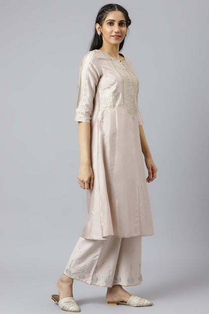 Beige Shantung Festive kurta Set - wforwoman