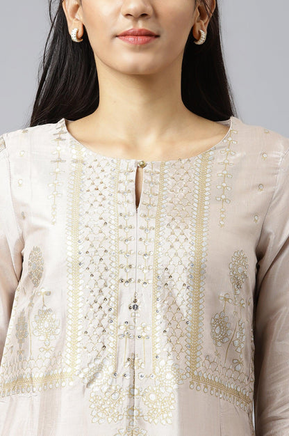 Beige Shantung Festive kurta Set - wforwoman