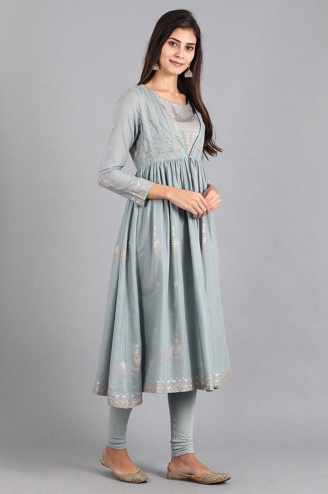 Blue Round Neck kurta Set - wforwoman