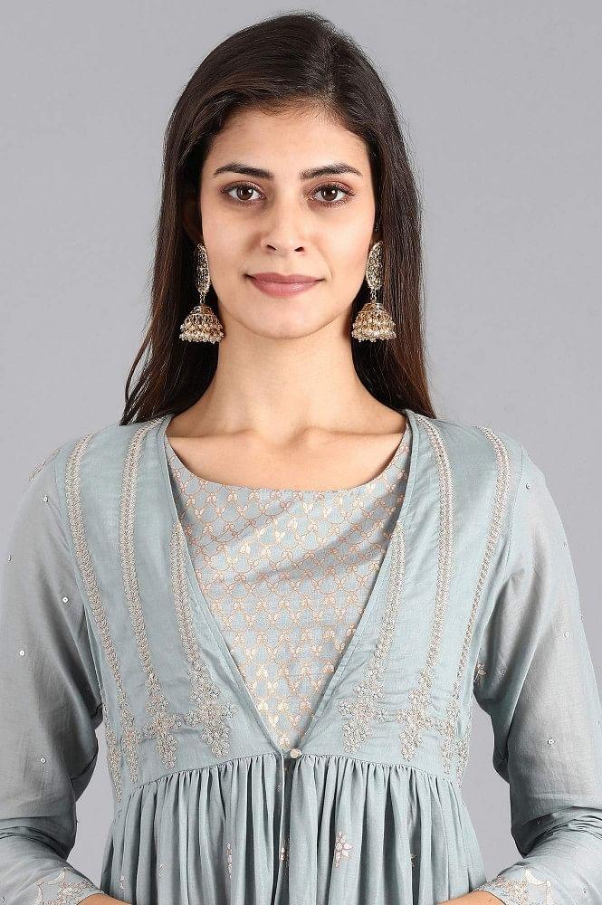 Blue Round Neck kurta Set - wforwoman