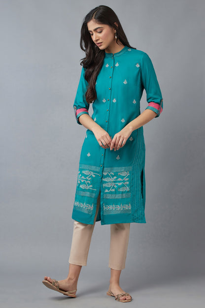 Teal Embroidered kurta Set