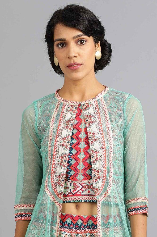 Aqua Green Round Neck Festive Set - wforwoman