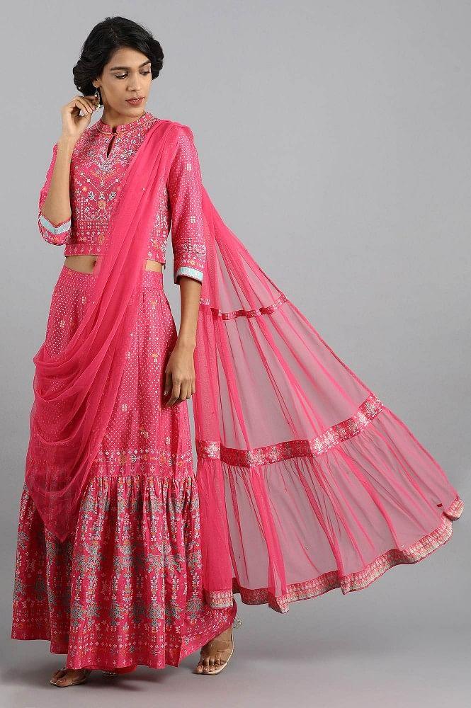 Pink Mandarin Neck Sharara Set - wforwoman