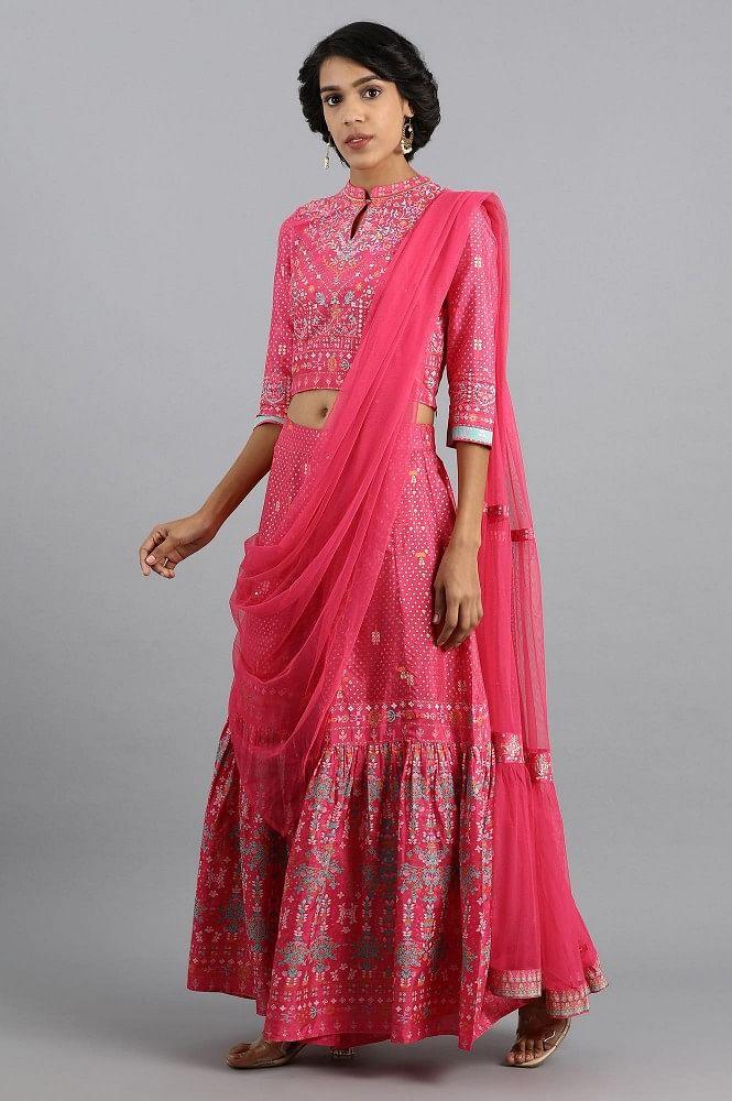 Pink Mandarin Neck Sharara Set - wforwoman