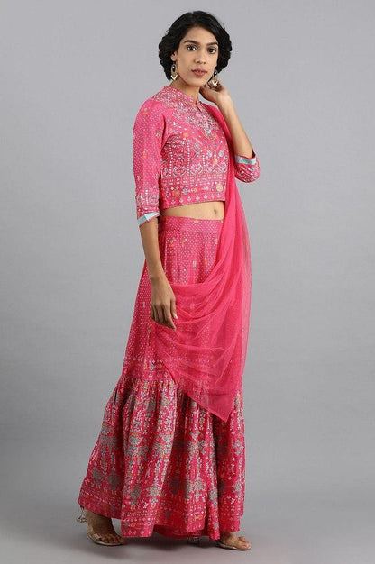 Pink Mandarin Neck Sharara Set - wforwoman