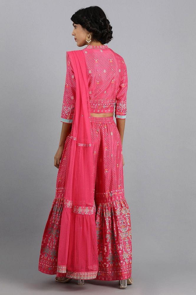 Pink Mandarin Neck Sharara Set - wforwoman