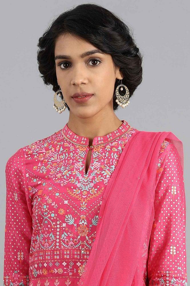 Pink Mandarin Neck Sharara Set - wforwoman