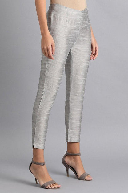 Silver Solid Trousers - wforwoman