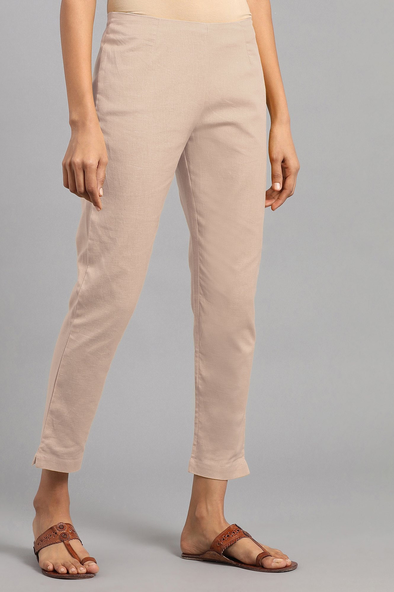 Beige Solid Trousers