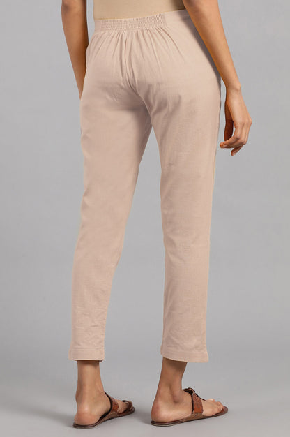 Beige Solid Trousers